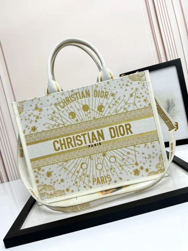 Dior White Gold Embroidered Book Tote Bag image 1