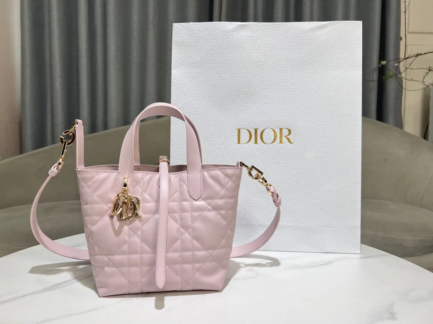 Dior Pink Quilted Leather Toujours Vertical Top Handle Bag image 1