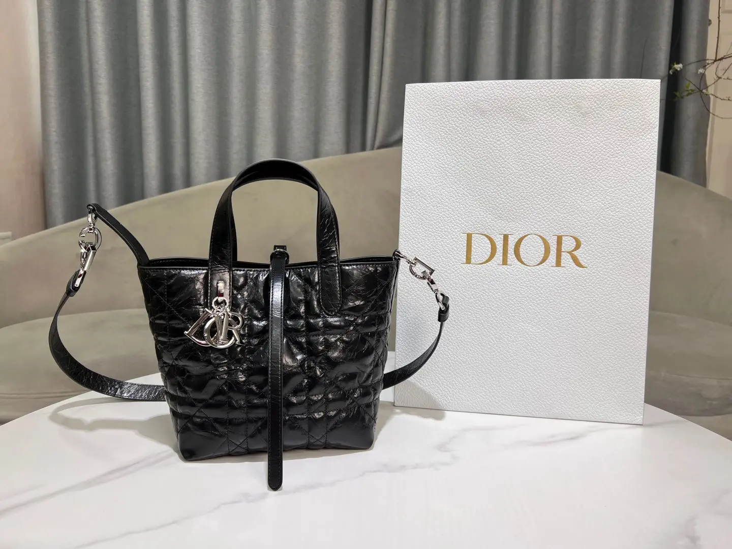Dior Black Quilted Leather Toujours Vertical Top Handle Bag image 1