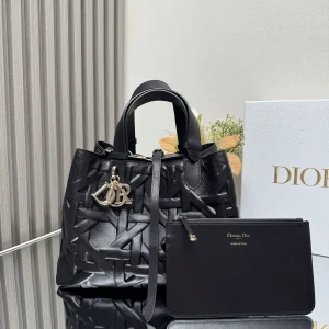 Dior Black Embossed Cannage Toujours Top Handle Bag image 1