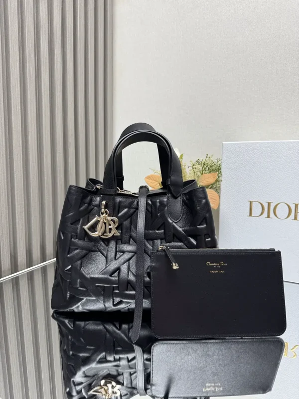 Dior Black Embossed Cannage Toujours Top Handle Bag image 1
