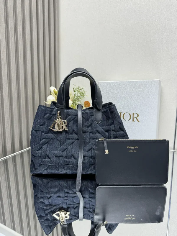 Dior Dark Blue Denim Cannage Toujours Top Handle Bag image 1