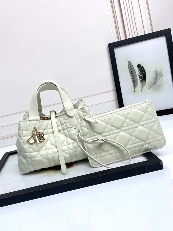 Dior White Quilted Top Handle Bag with Pouch image 1