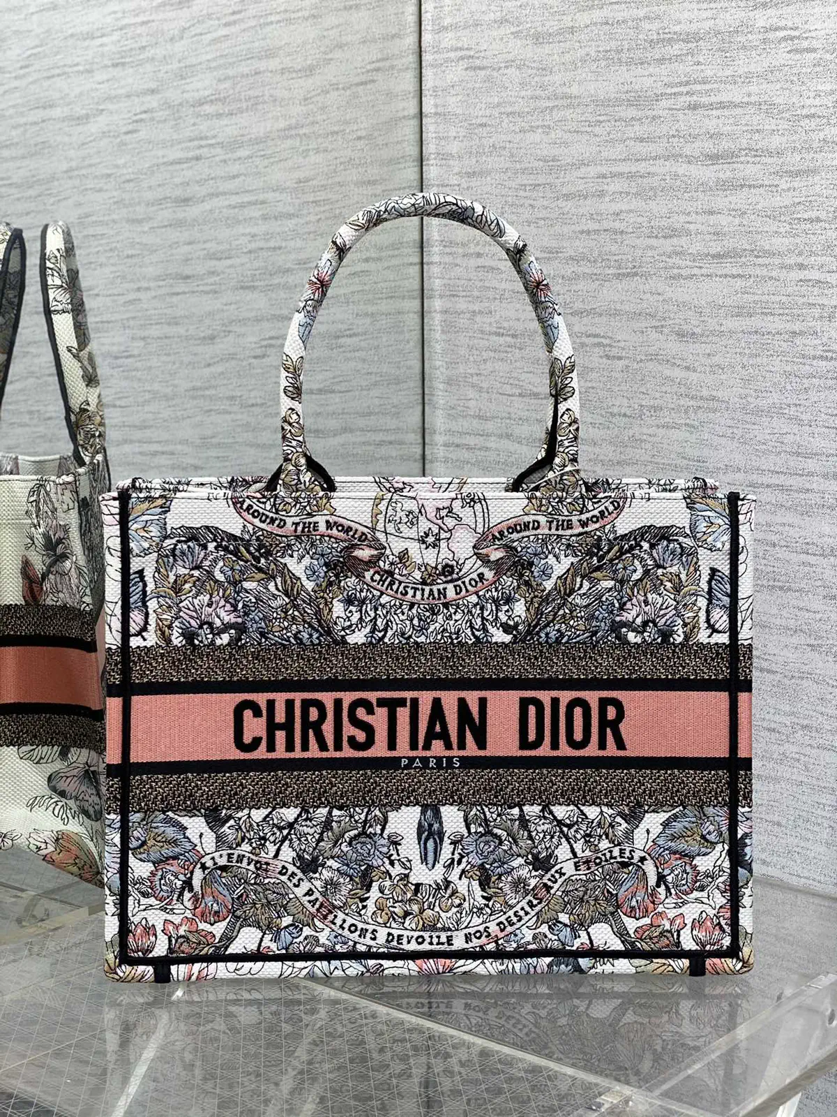 Dior Floral Butterfly Embroidered Tote Bag image 1
