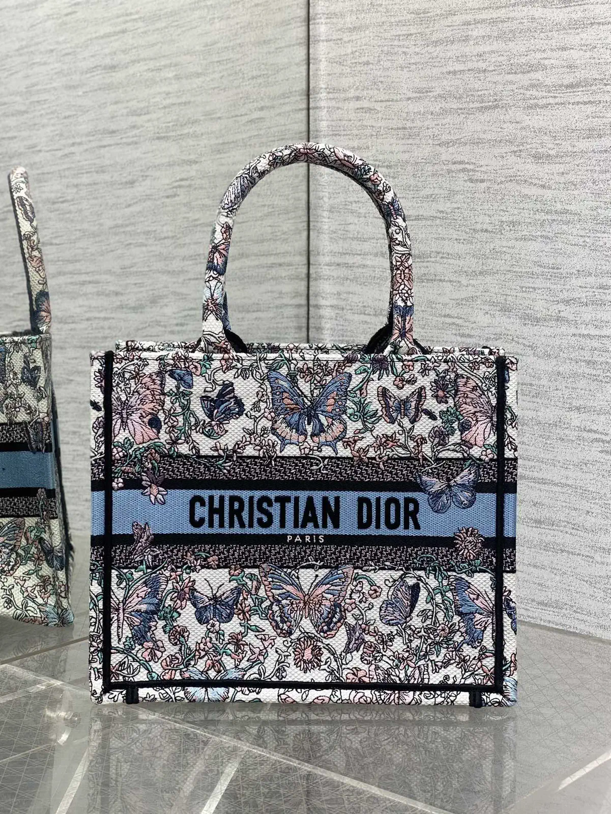 Dior Butterfly Floral Embroidered Tote Bag image 1