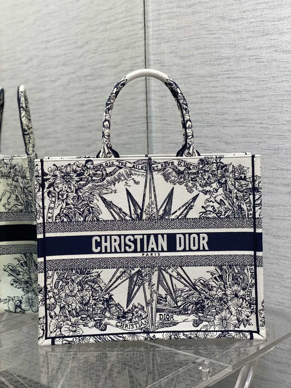 Dior Floral Embroidered Tote Bag image 1
