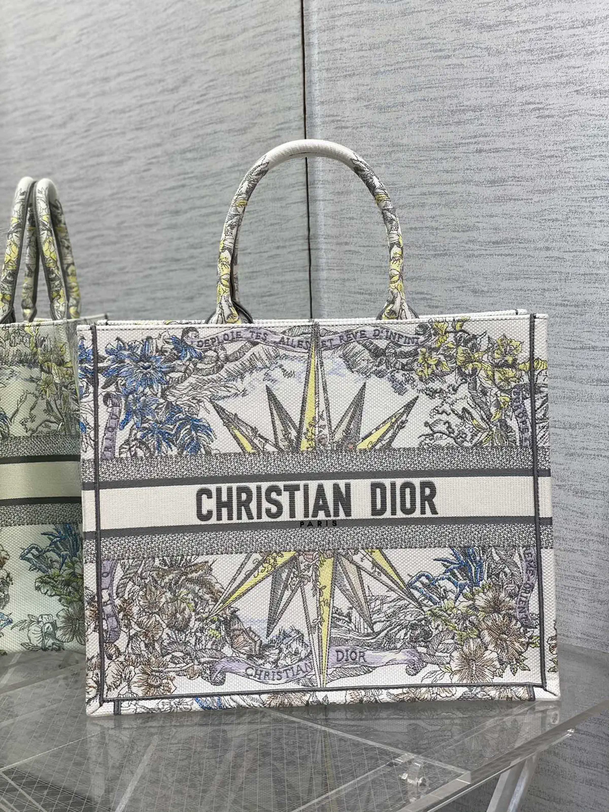 Dior Floral Star Embroidered Tote Bag image 1