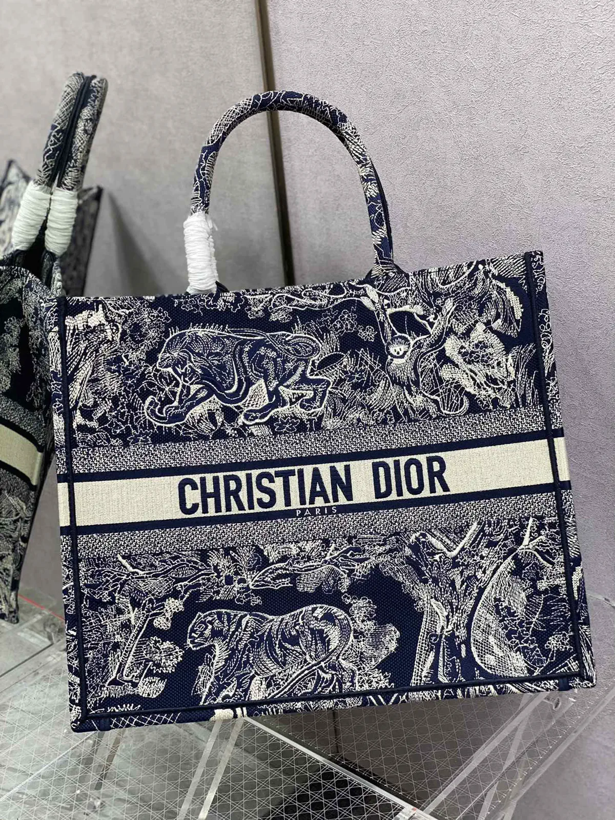 Dior Tiger Embroidered Tote Bag image 1