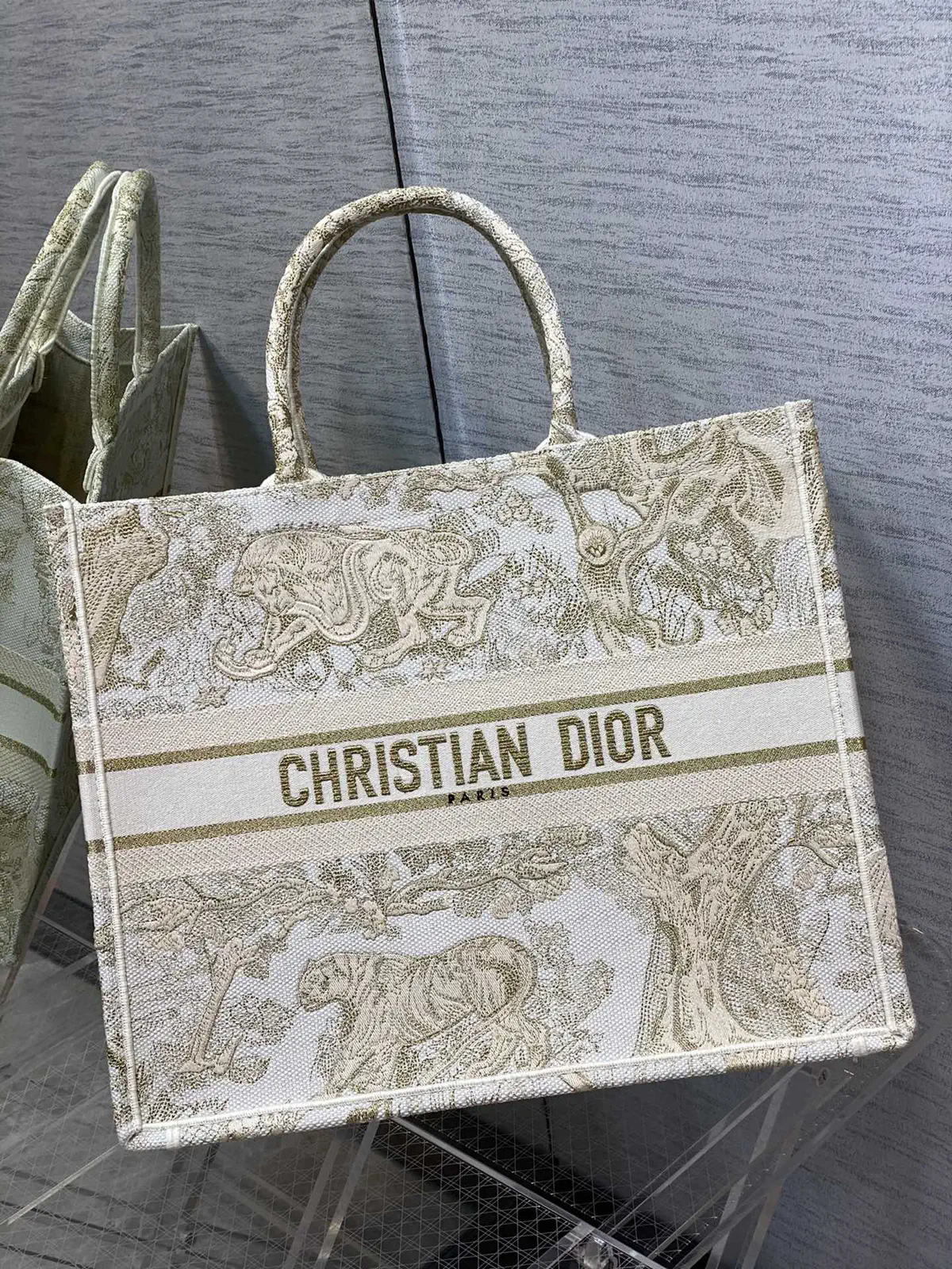 Dior Tiger Jungle Embroidered Tote Bag image 1