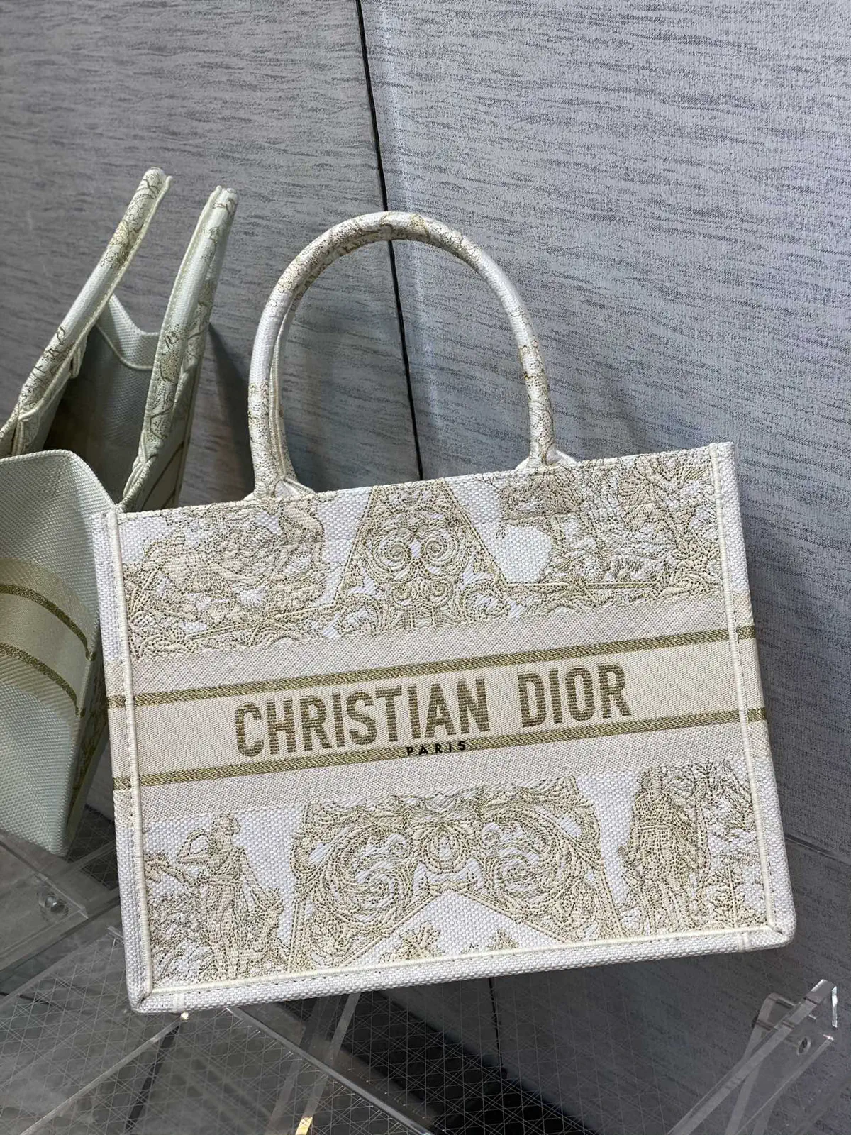 Dior Gold Embroidered Tote Bag image 1