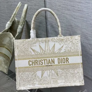 Dior White and Gold Star Embroidered Tote Bag image 1