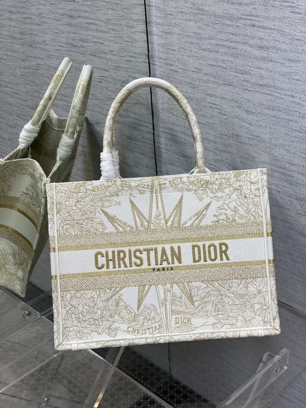 Dior White and Gold Star Embroidered Tote Bag image 1