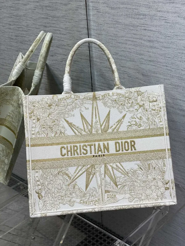 Dior White and Gold Star Embroidered Tote Bag image 1