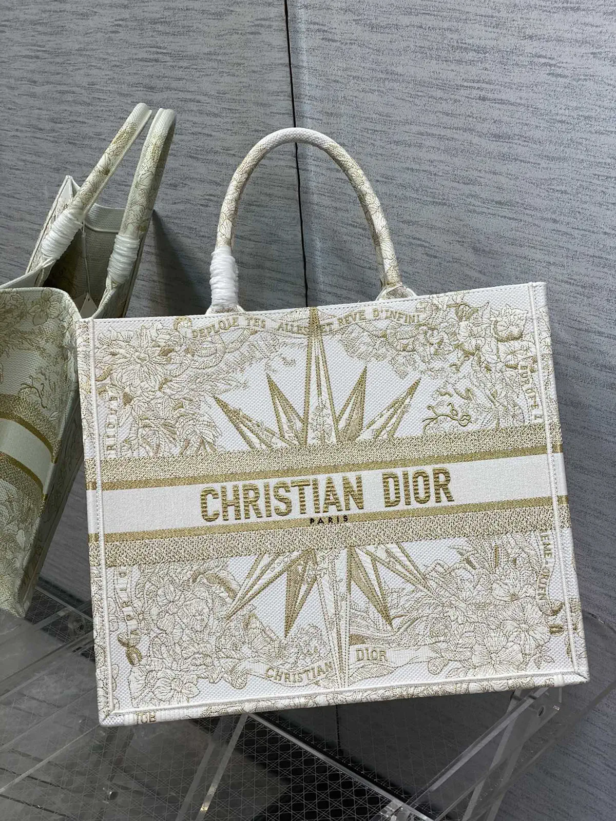 Dior White and Gold Star Embroidered Tote Bag image 1