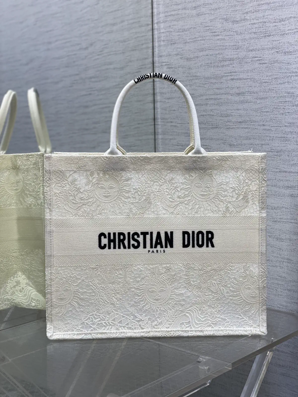 Dior White Lace Sun Motif Tote Bag image 1