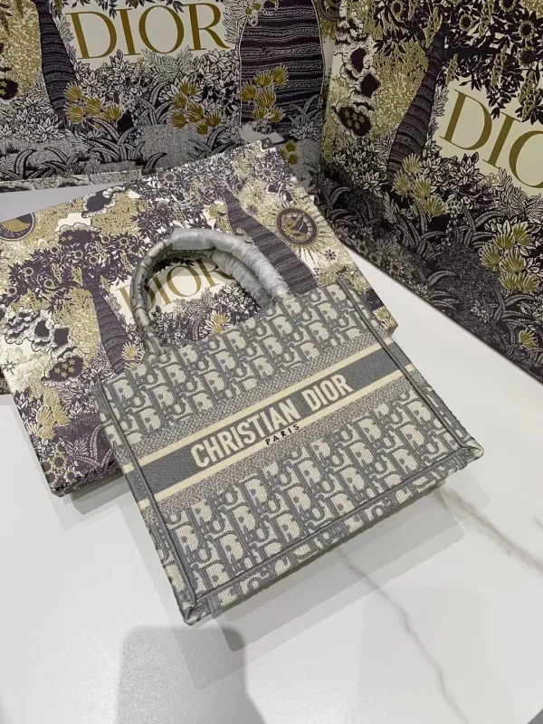 Dior Gray Oblique Embroidered Small Book Tote Bag image 1