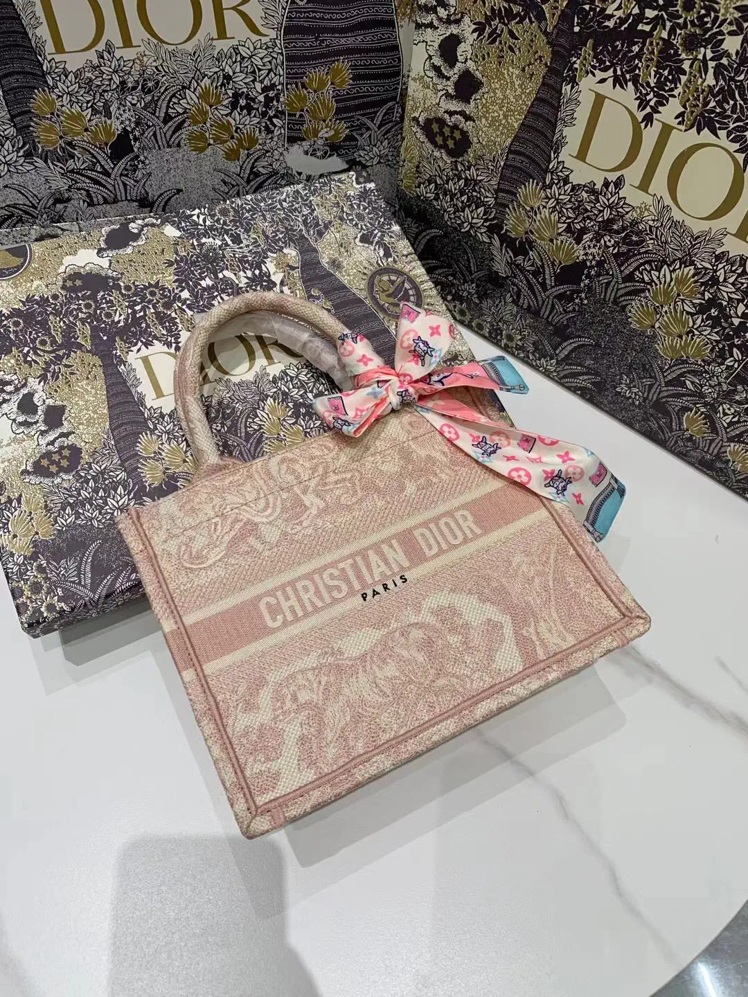 Dior Pink Embroidered Tiger Tote Bag image 1
