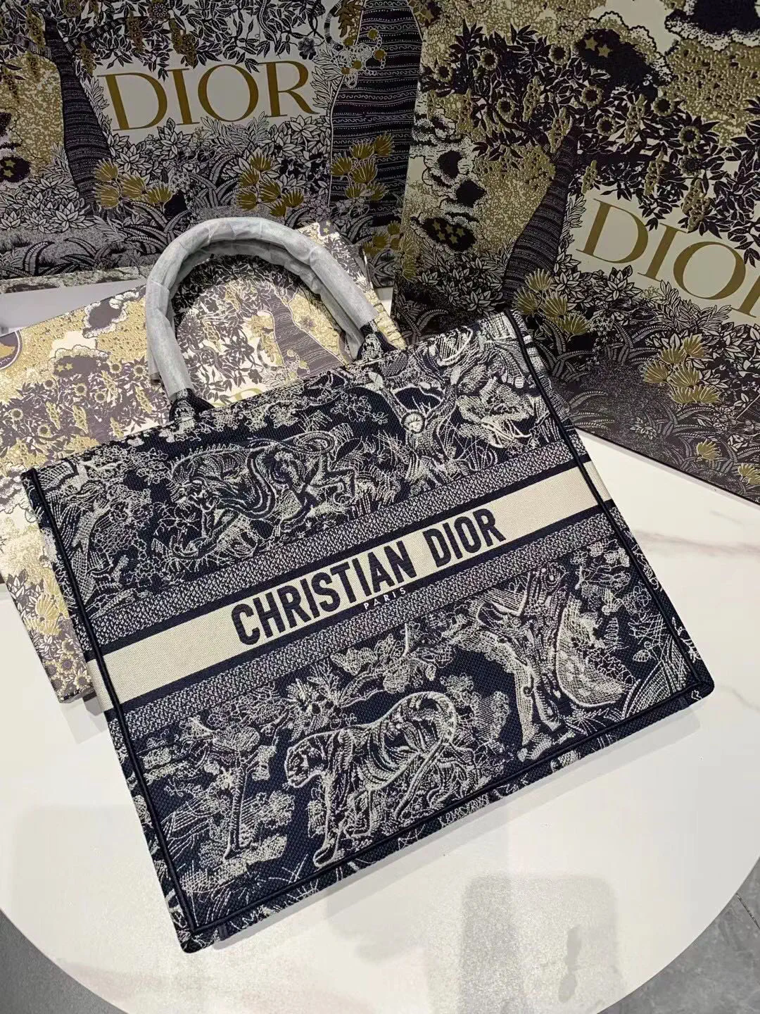 Dior Tiger Embroidered Tote Bag image 1