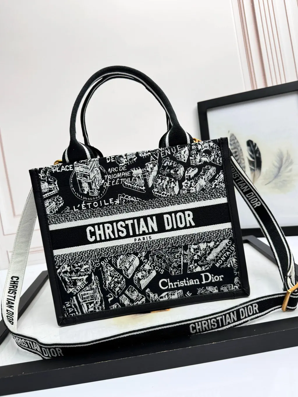 Dior Black Paris Map Print Book Tote Bag image 1