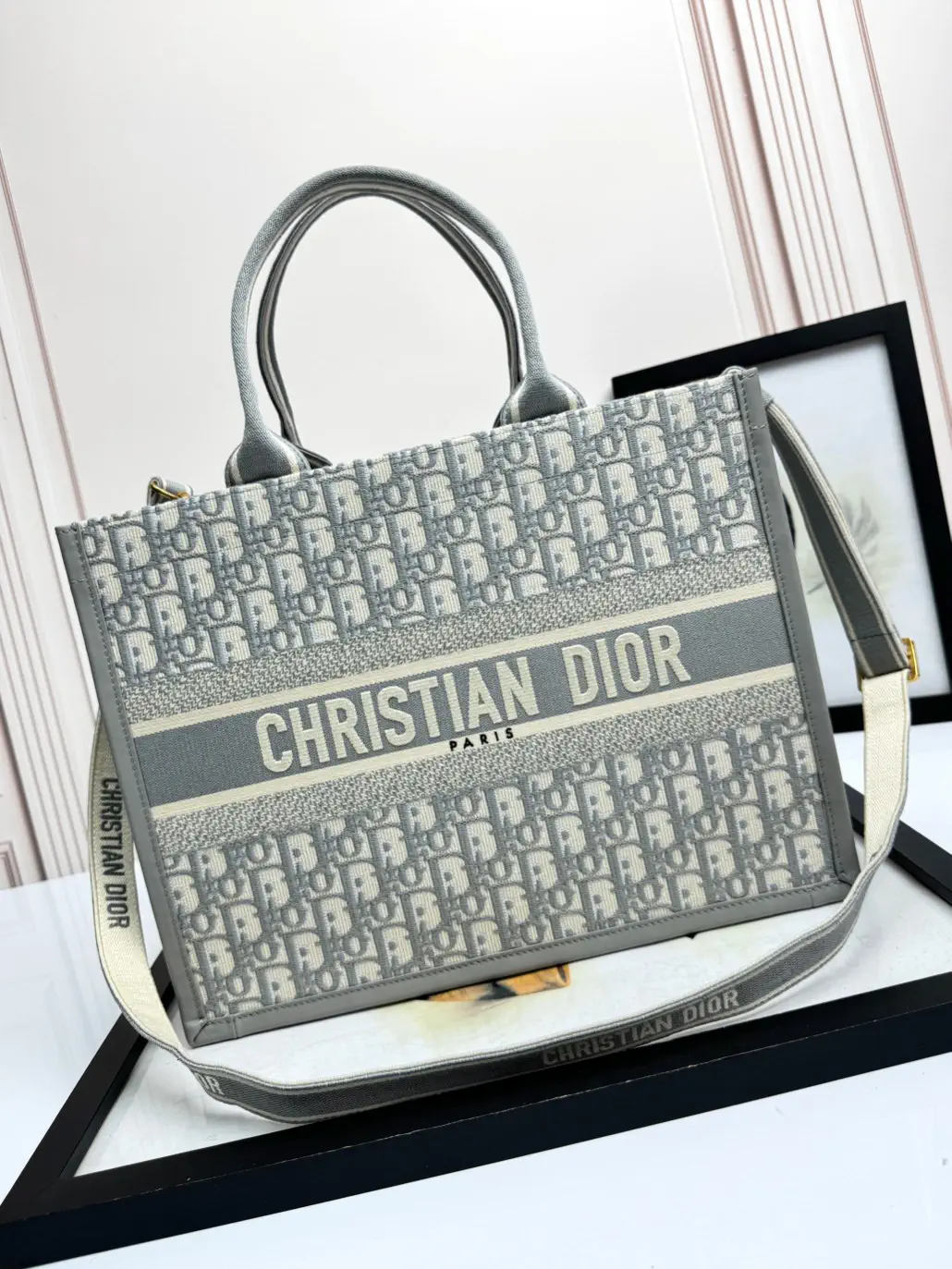 Dior Gray Oblique Embroidered Book Tote Bag image 1