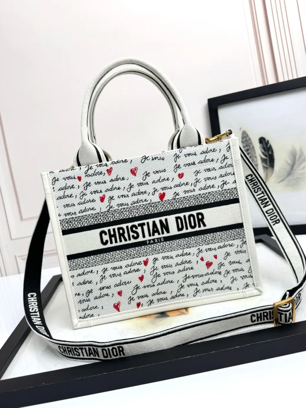 Dior White Heart Print Book Tote Bag image 1