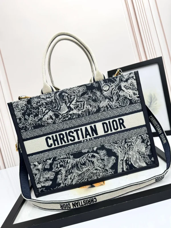 Dior Embroidered Tote Bag with Shoulder Strap image 1