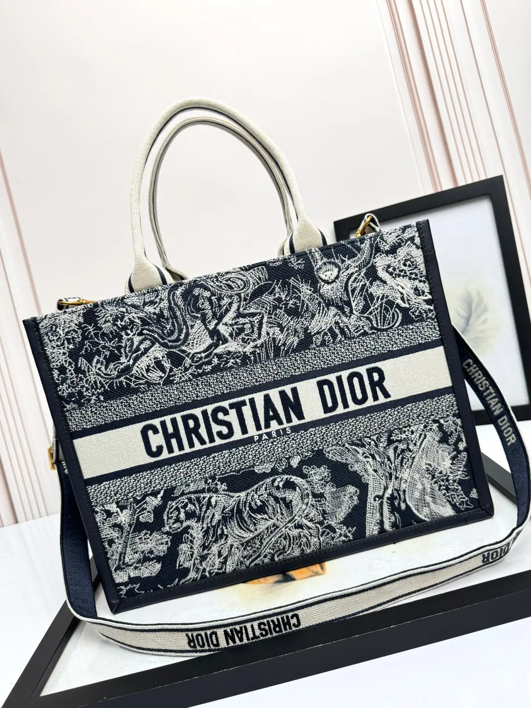 Dior Embroidered Tote Bag with Shoulder Strap image 1