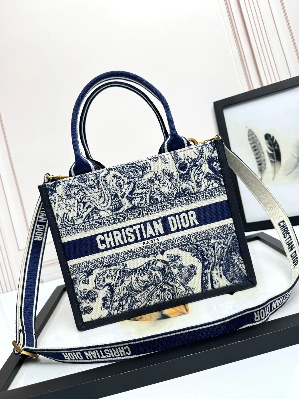 Dior Embroidered Tiger Print Book Tote Bag image 1