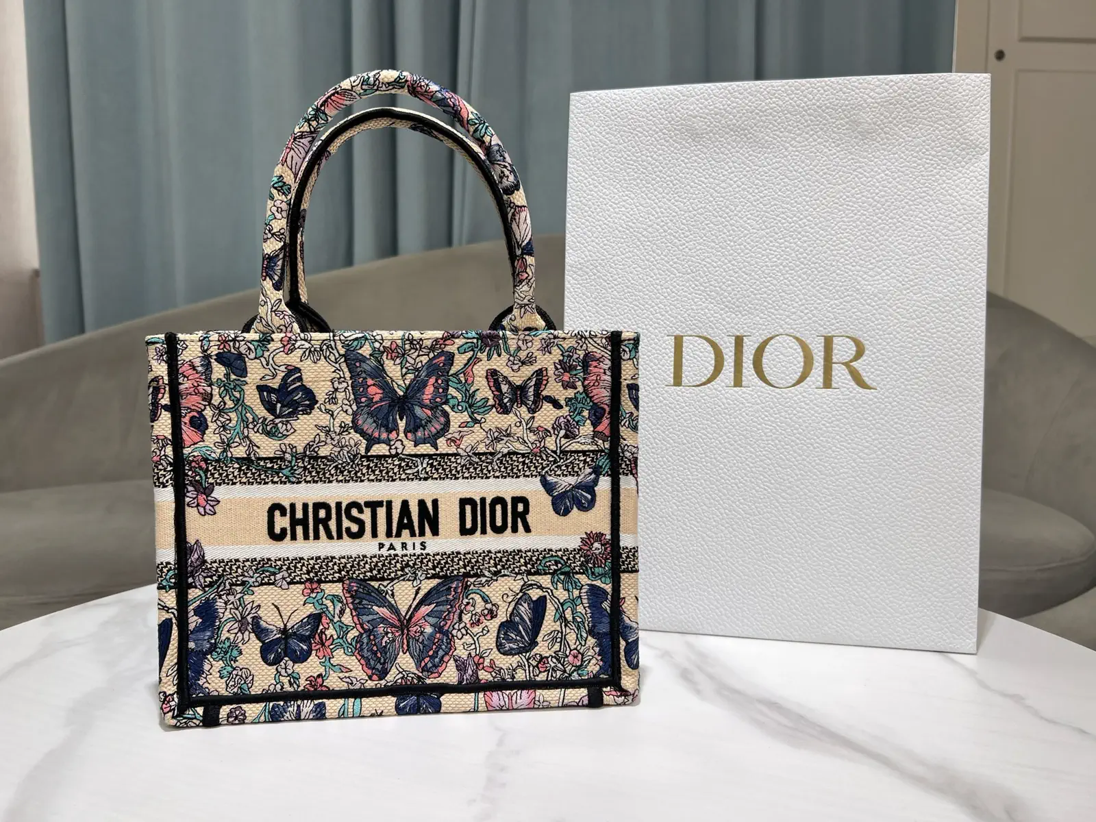 Dior Butterfly Embroidered Tote Bag image 1