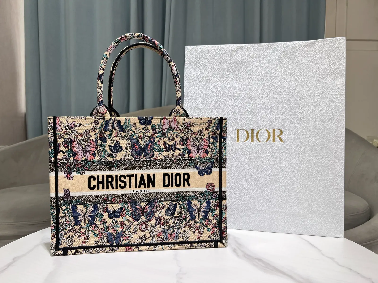 Dior Butterfly Embroidered Tote Bag image 1