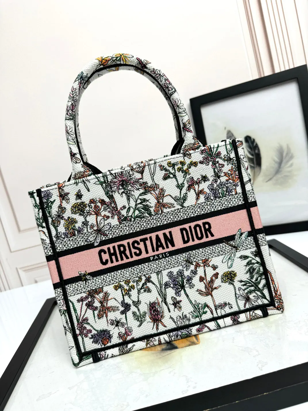 Dior Floral Butterfly Embroidered Book Tote Bag image 1