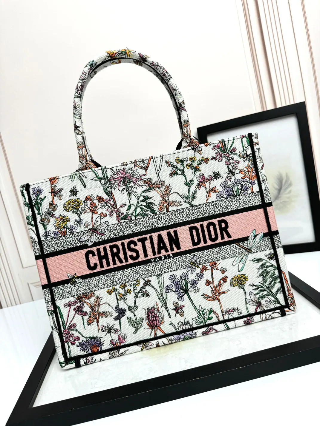 Dior Floral Butterfly Embroidered Book Tote Bag image 1