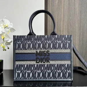 Dior Denim Blue Embroidered Tote Bag image 1