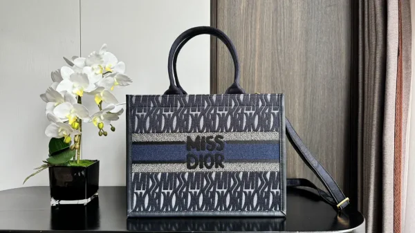 Dior Denim Blue Embroidered Tote Bag image 1