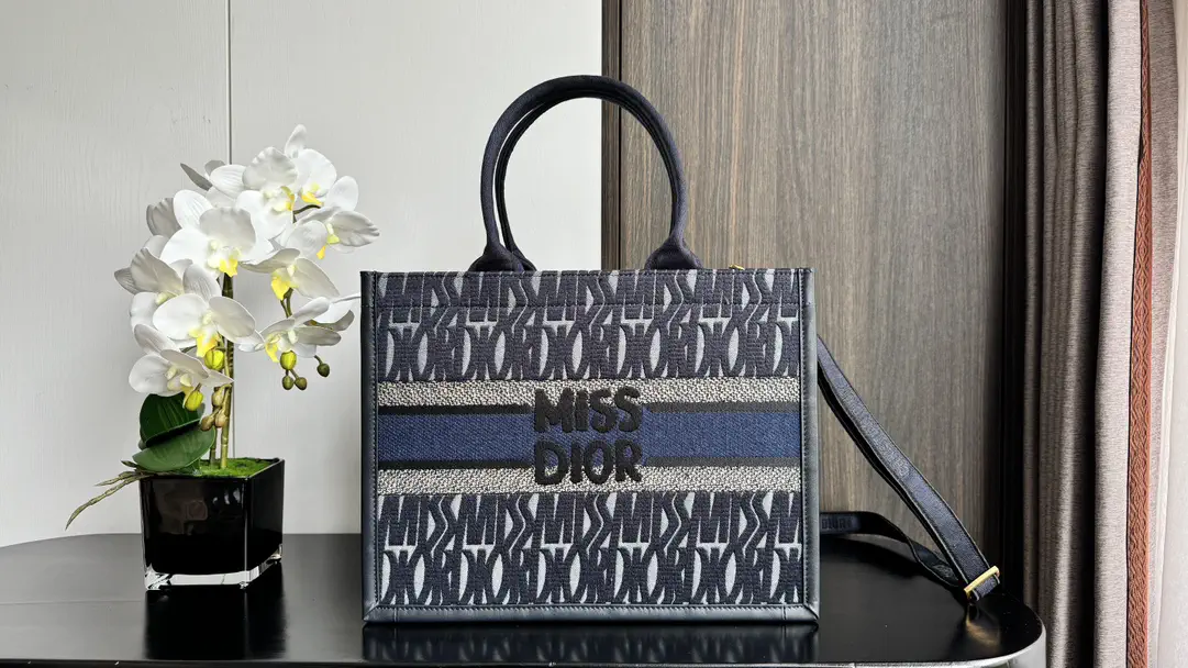 Dior Denim Blue Embroidered Tote Bag image 1