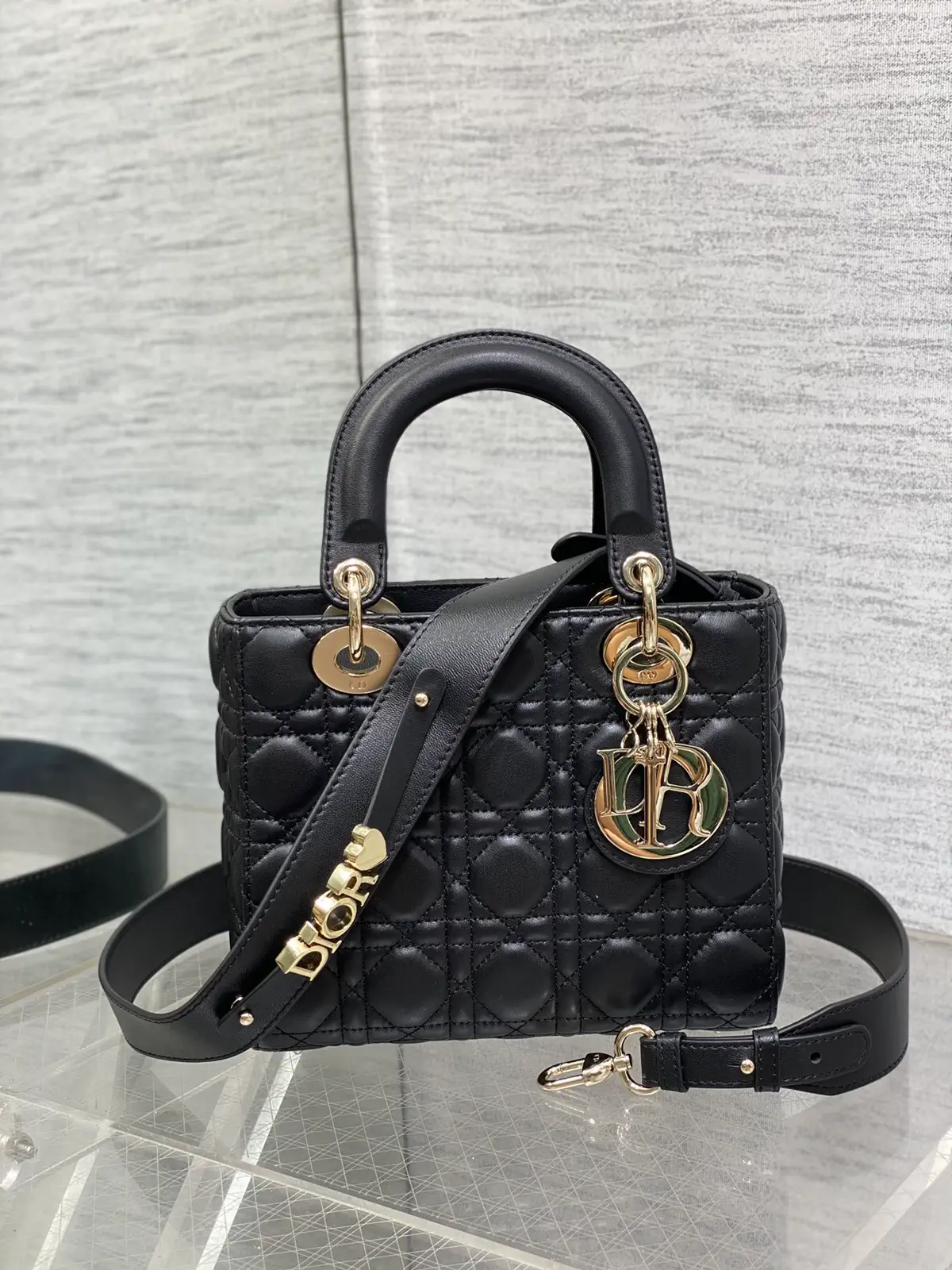 Dior Black Quilted Top Handle Bag with Detachable Shoulder Strap image 1