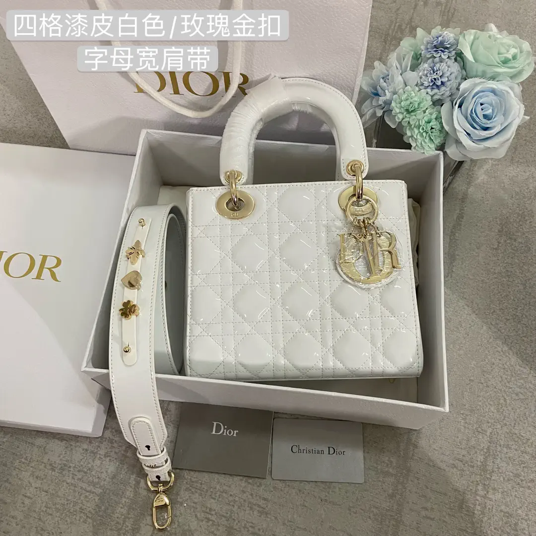 Dior White Quilted Patent Top Handle Bag image 1