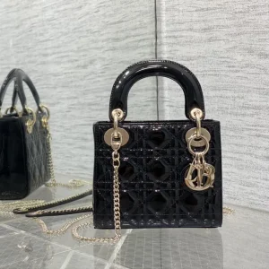 Dior Black Quilted Patent Mini Lady Bag image 1