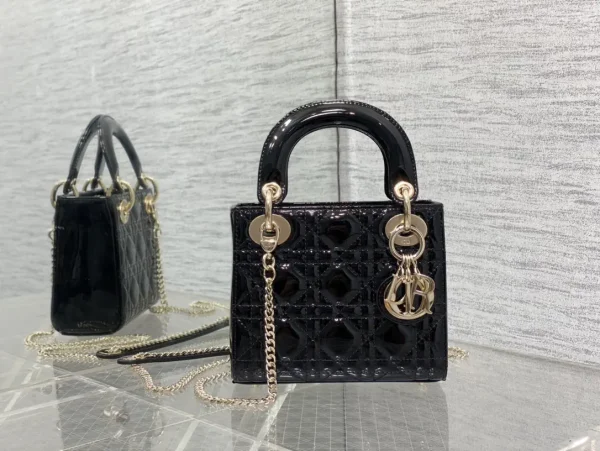 Dior Black Quilted Patent Mini Lady Bag image 1