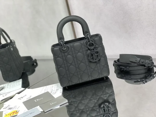 Dior Matte Black Quilted Top Handle Bag image 1