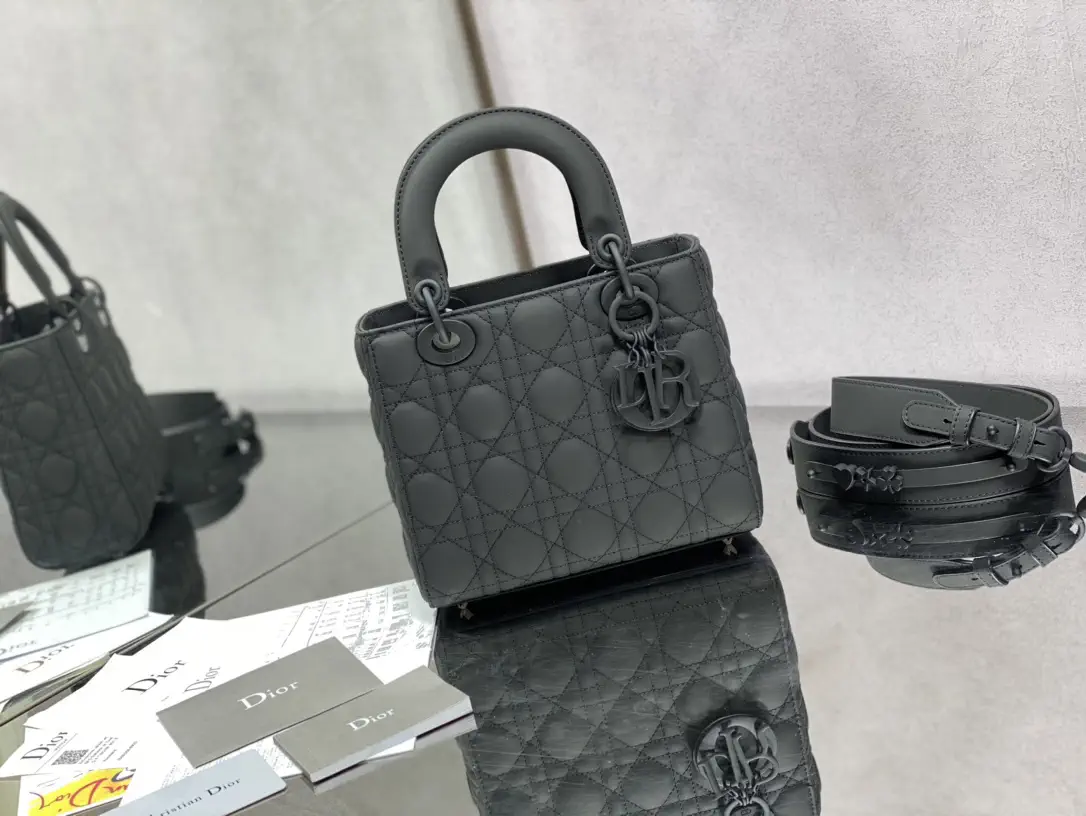 Dior Matte Black Quilted Top Handle Bag image 1