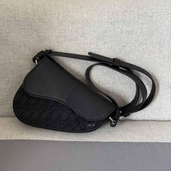 Dior Black Oblique Print Saddle Bag image 1