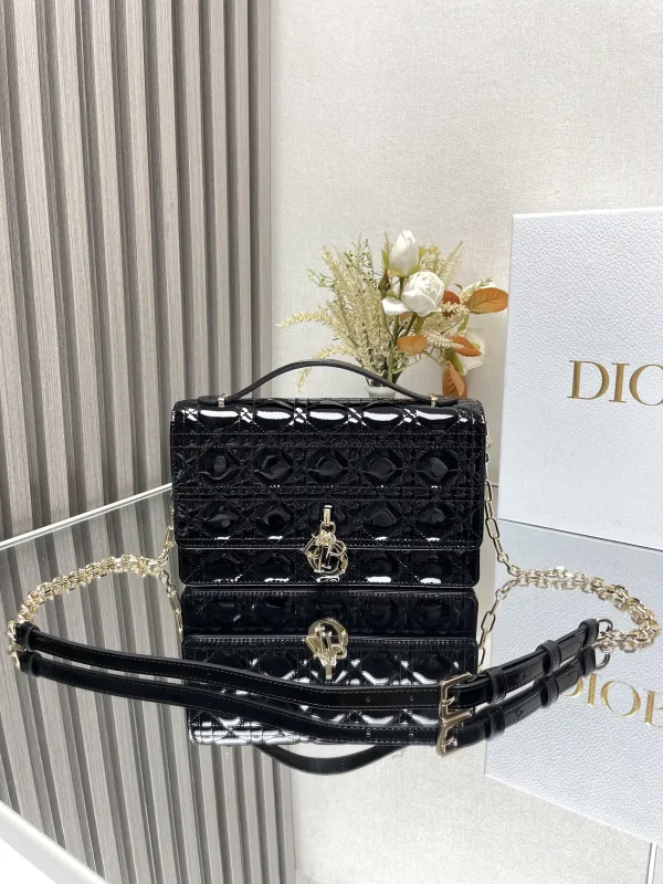 Dior Black Quilted Top Handle Bag with Chain Strap image 1