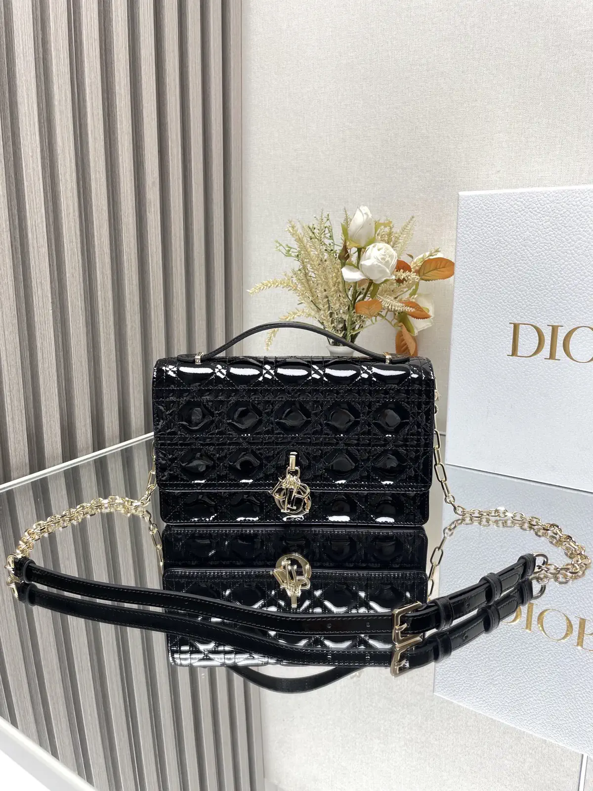 Dior Black Quilted Top Handle Bag with Chain Strap image 1