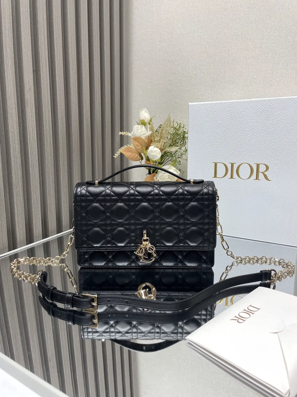 Dior Black Quilted Top Handle Bag with Chain Strap image 1