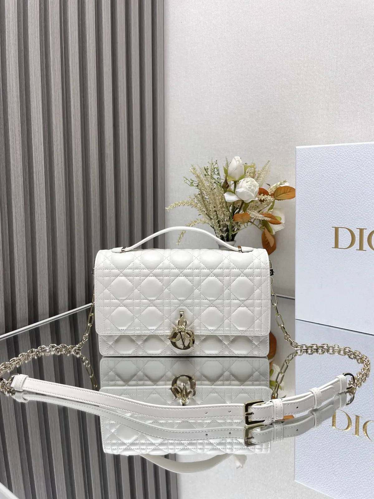Dior Quilted Top Handle Bag with Chain Strap image 1