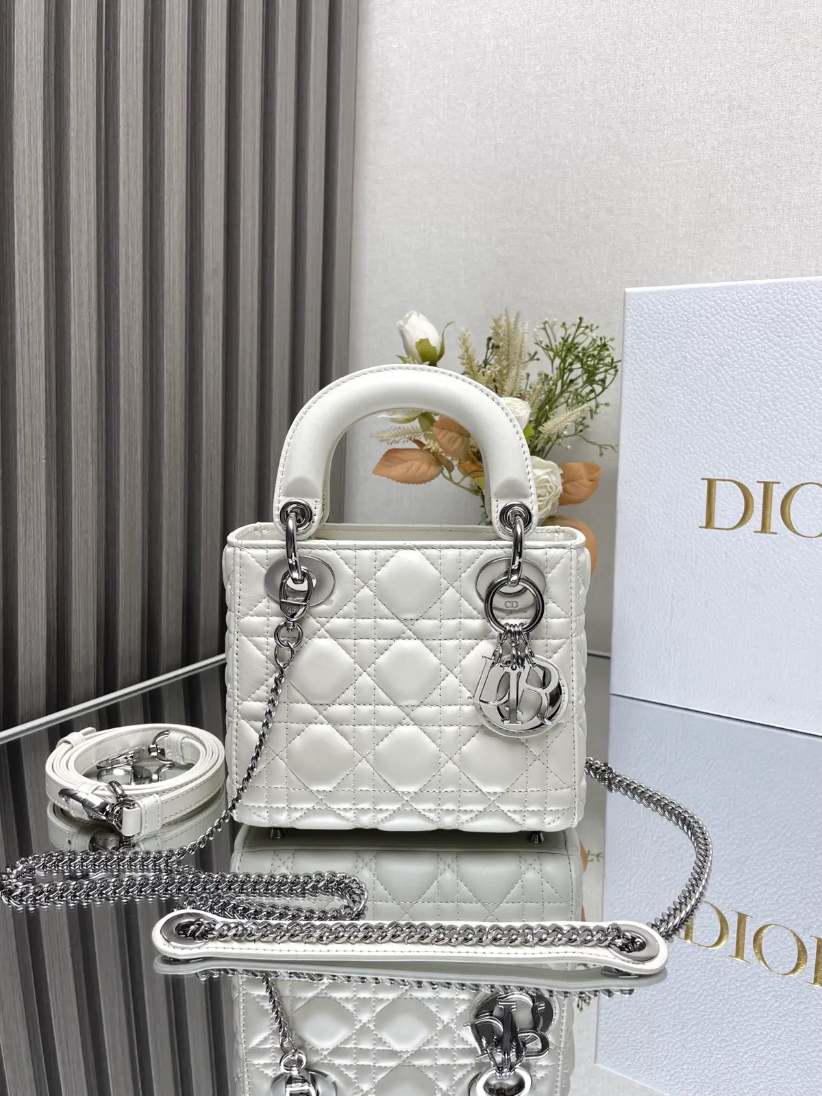 Dior White Quilted Top Handle Bag image 1