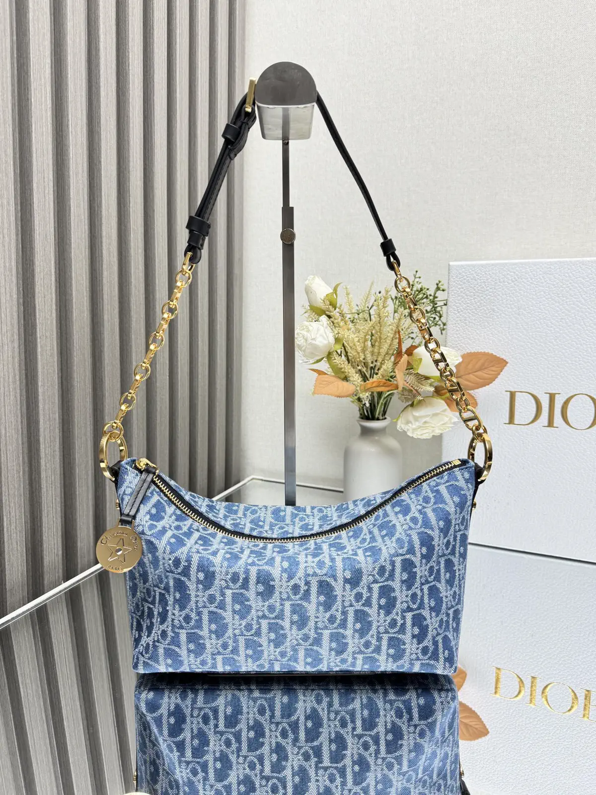 Dior Blue Oblique Print Star Hobo Shoulder Bag image 1
