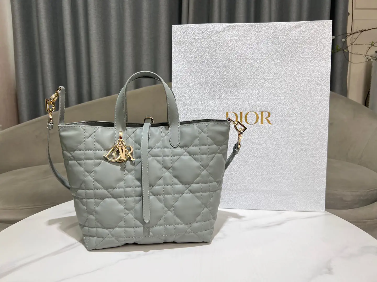 Dior Gray Quilted Leather Toujours Vertical Top Handle Bag image 1