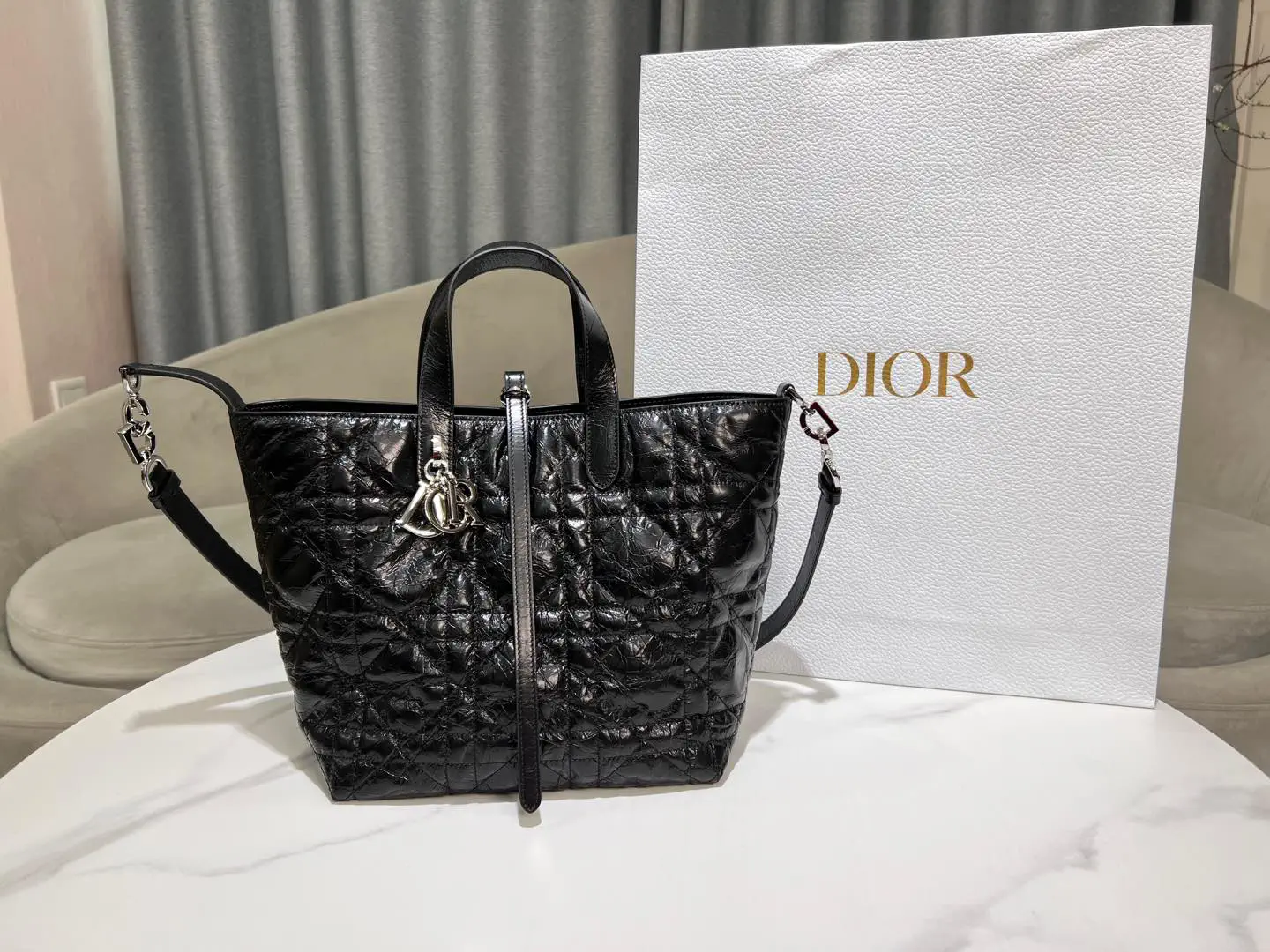 Dior Black Quilted Leather Toujours Vertical Tote Bag image 1